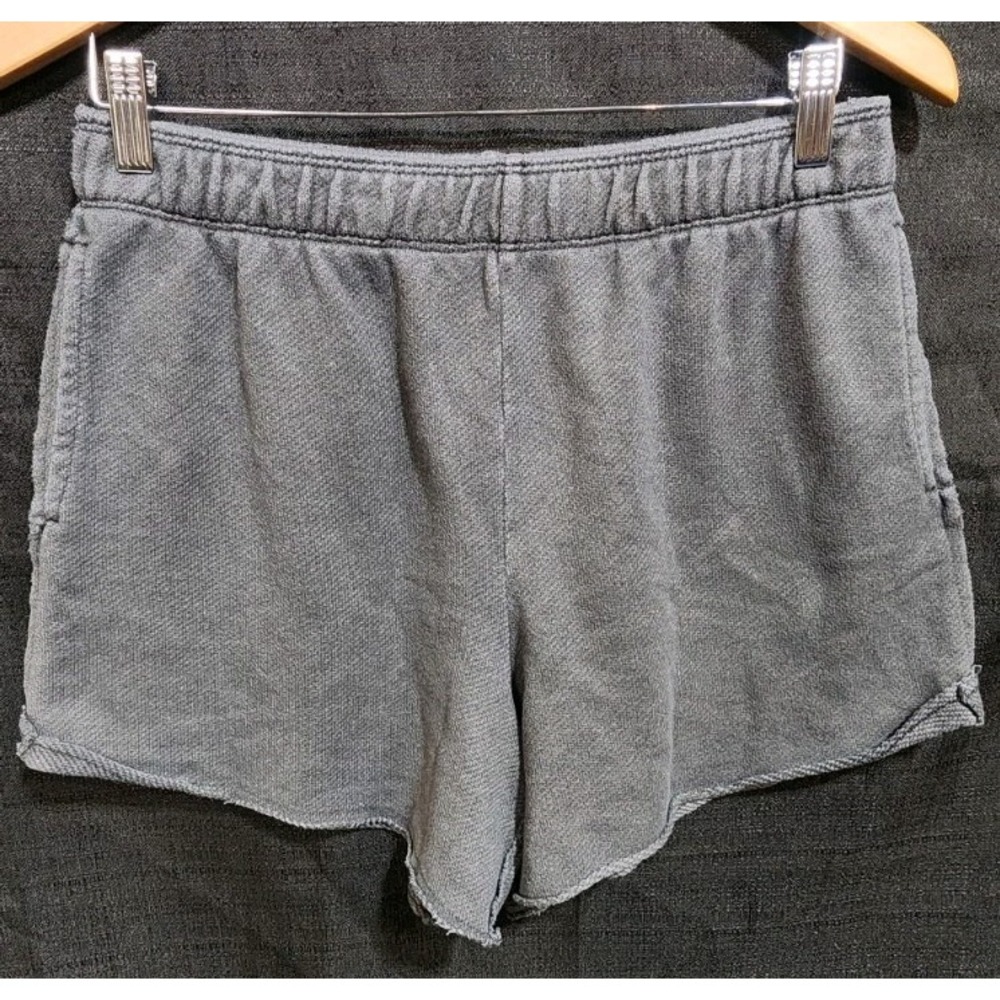 Aerie Women Sz Md Gray Terry Knit High Rise Shorts Pull On Lounge Sleep Comfy